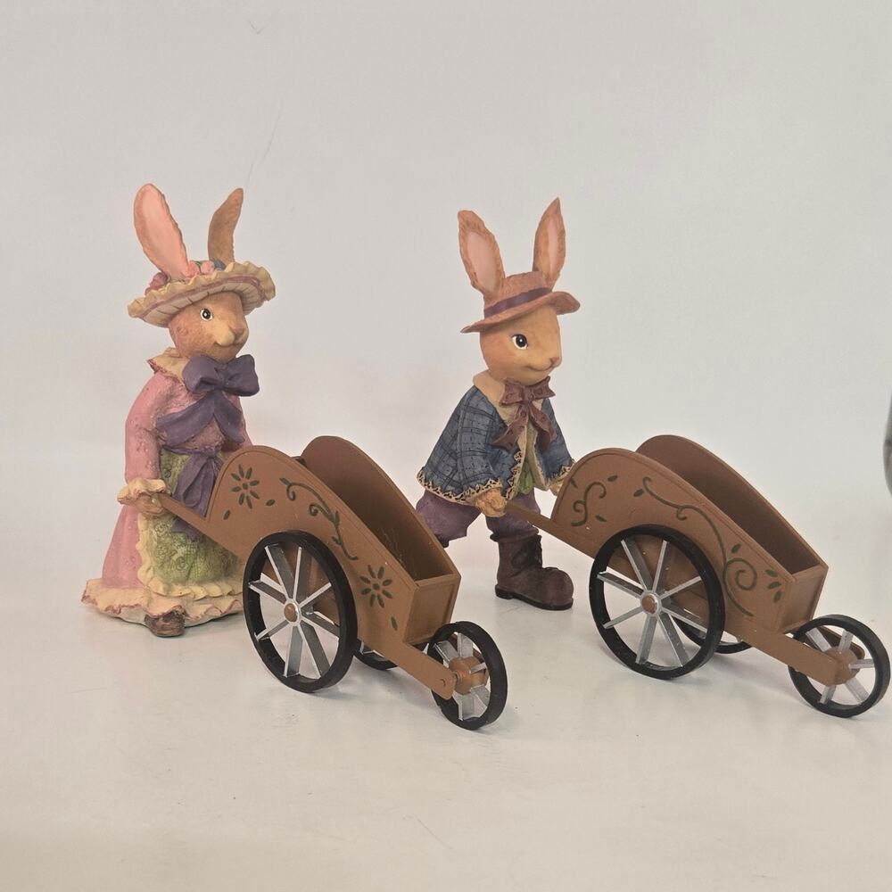 Rabbit Bunny Garden Figurines Easter Spring Decor Set of 2 Noble Excellence